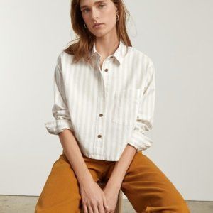 Everlane Cotton Way-Short Shirt- M - Sand / White - Never Worn- Crop Button Up